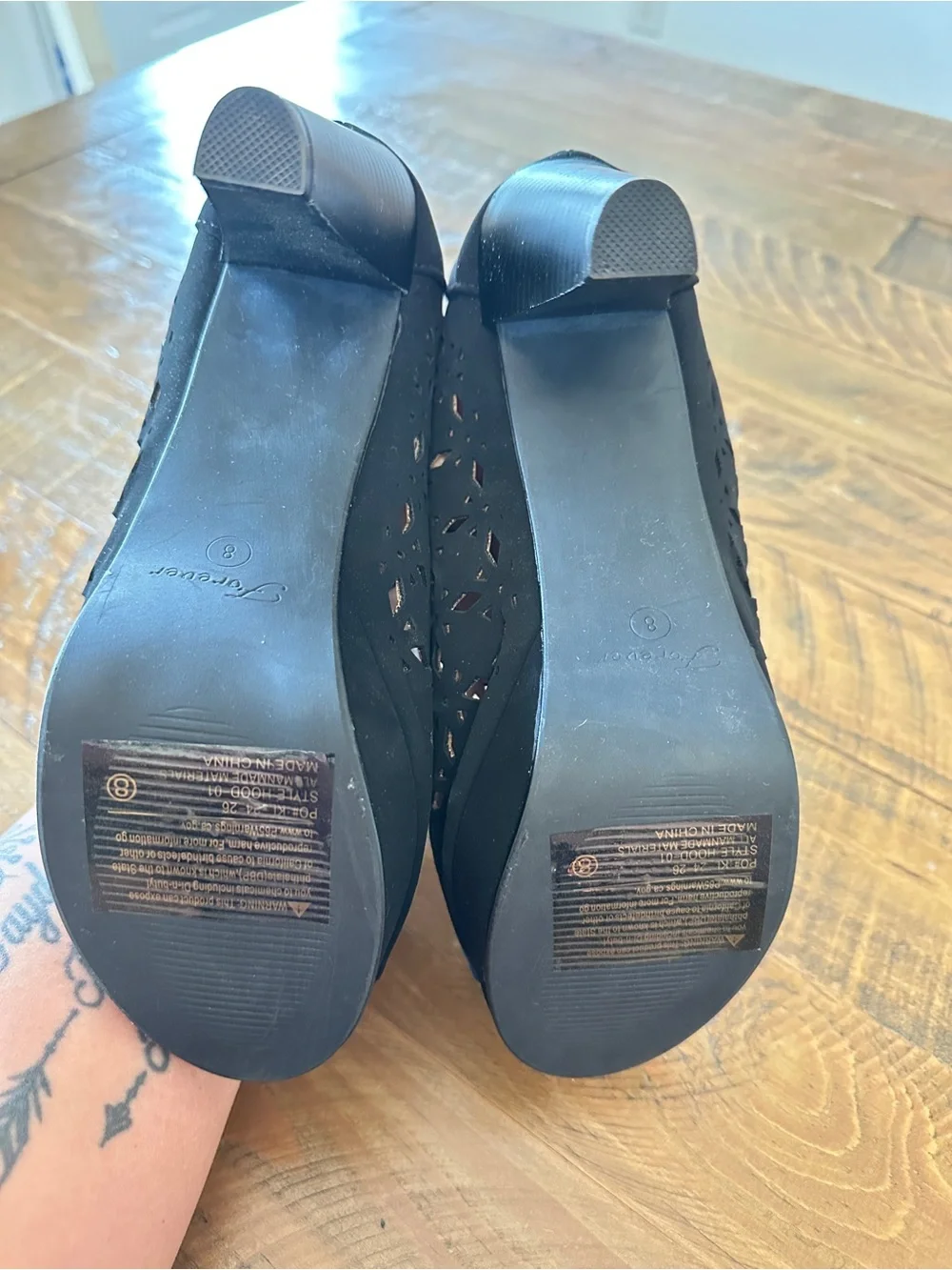 Classic Black Laser-Cut Peep-Toe Heels